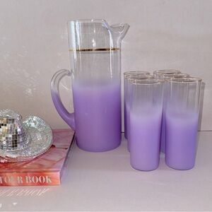 Vintage Blendo Lavender Orchid Ombre Pitcher and Glasses Set Mid-century Modern